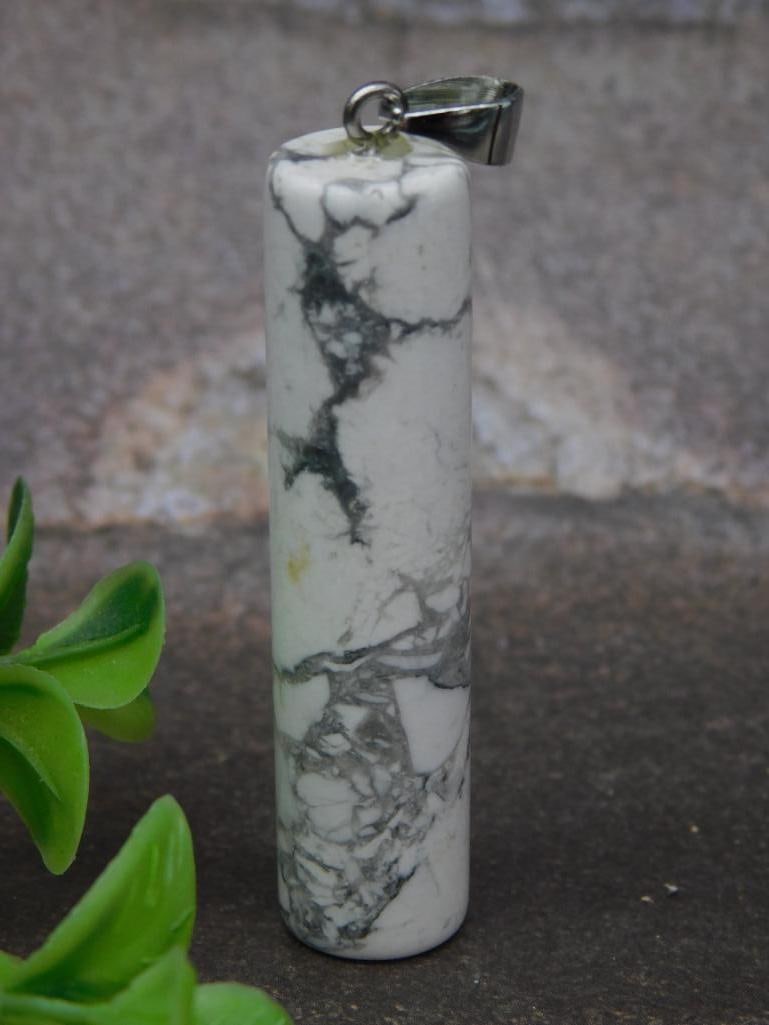 Cylindrical White Howlite Pendant With Metal Loop: Cylindrical White Howlite Pendant With Metal Loop
