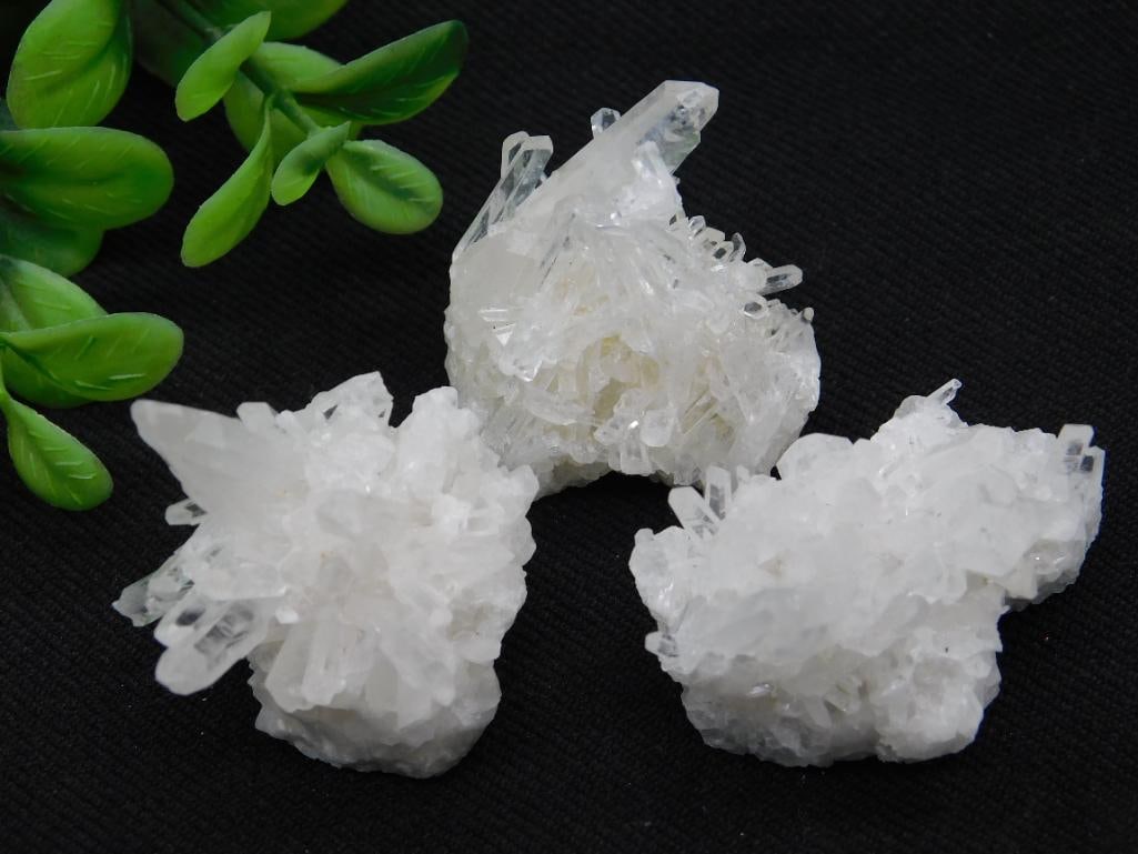 Three Small Clear Quartz Crystalline Mineral Specimens: Three Small Clear Quartz Crystalline Mineral Specimens