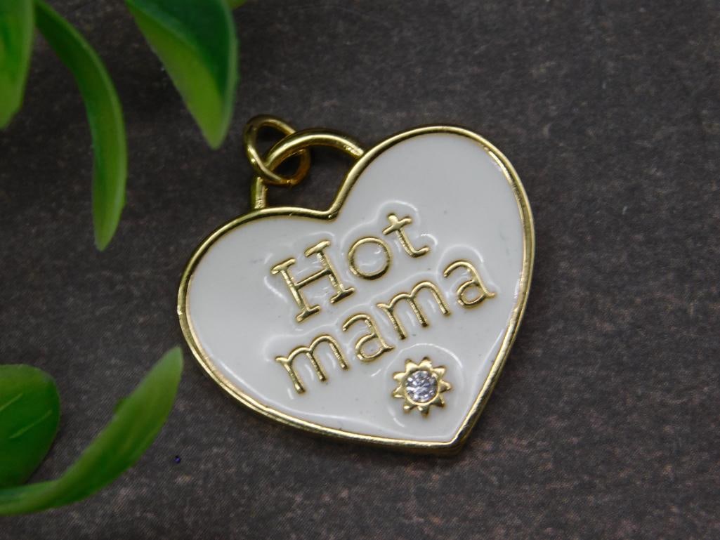Gold-Tone Heart-Shaped Hot Mama' Charm Pendant: Gold-Tone Heart-Shaped Hot Mama' Charm Pendant