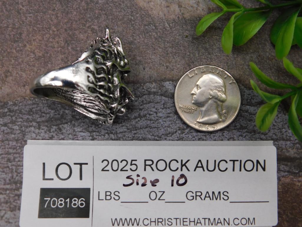 SILVER TONE DRAGON HEAD RING SIZE 10 - 3