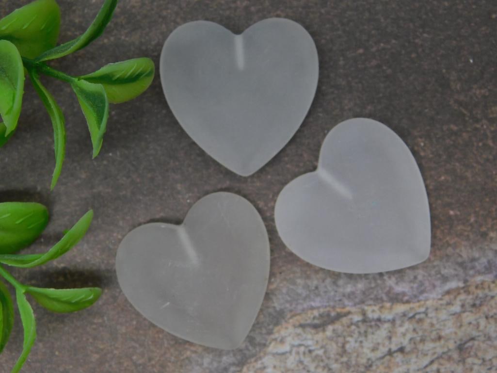Set of Three Frosted Glass Heart-Shaped Stones: Set of Three Frosted Glass Heart-Shaped Stones