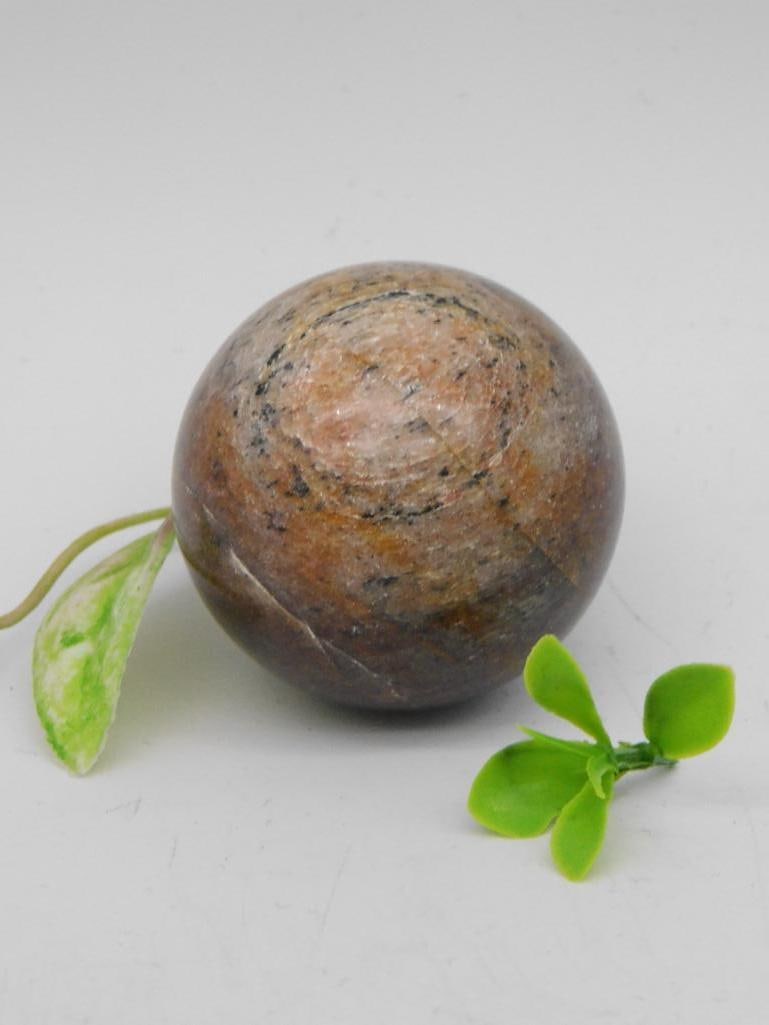 Polished Stone Sphere for Display ROCK STONE LAPIDARY SPECIMEN: Polished Stone Sphere for Display ROCK STONE LAPIDARY SPECIMEN,s weight is not specified. Included in this lot are the sphere itself and a few accompanying decorative items for display.