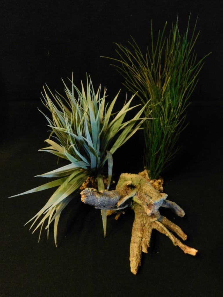 Decorative Faux Plants Mounted on Driftwood Fish Tank Aquarium Decoration (1 of 2)