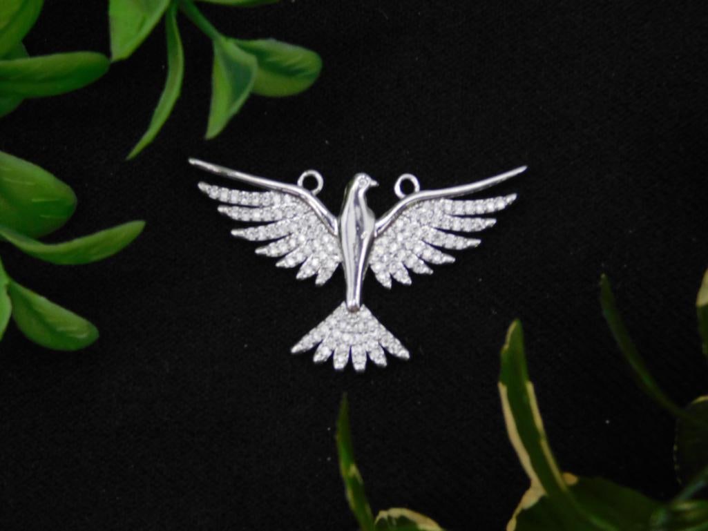 Silver-Tone Phoenix Pendant with Pav' Accents: Silver-Tone Phoenix Pendant with Pav' Accents