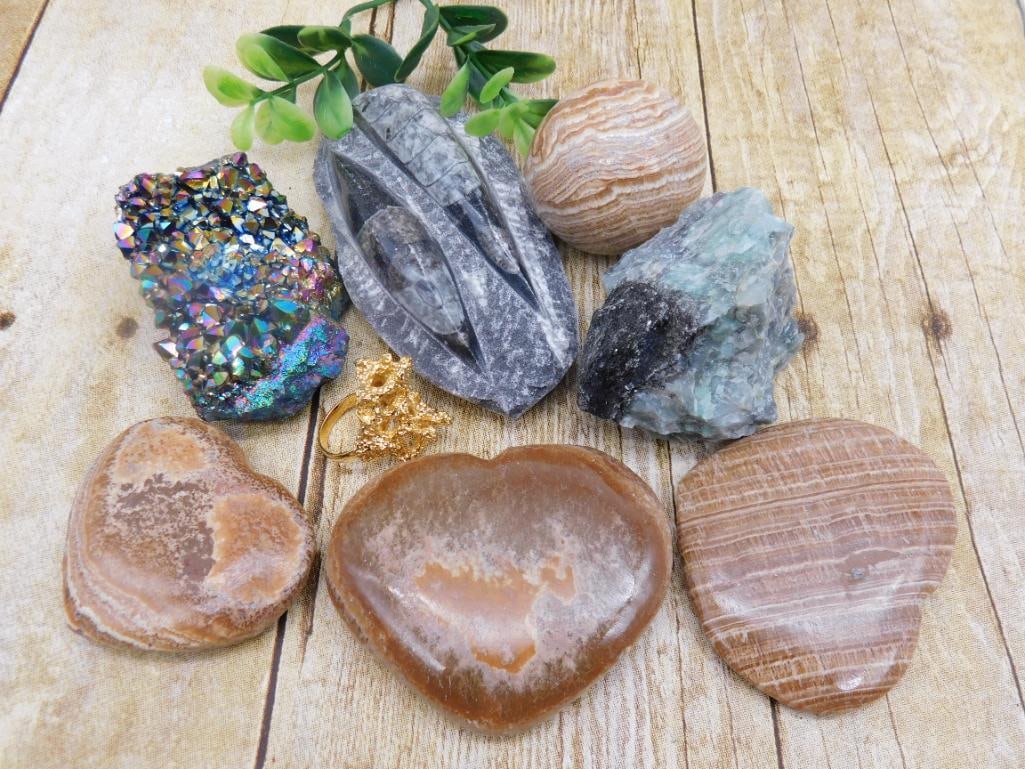 MIXED LOT VARIED NATURAL ROCK STONE LAPIDARY SPECIMEN COLLECTION SET: Collectors and resellers will appreciate the variety packed into this mixed lot of natural rocks and stones. A fun, affordable way to grow a collection or stock a booth. See photos for exact contents
