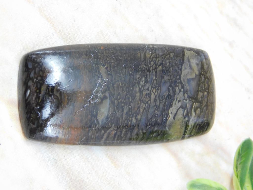 CUT CABOCHON STONE LAPIDARY SPECIMEN NATURAL GEMSTONE FOR COLLECTORS: A natural cabochon cut and polished, ready for jewelry making or display in a gemstone collection. See photos for exact size and color. WELCOME TO HATMAN AUCTIONS! SPECIAL NOTICE: Please see photos fo