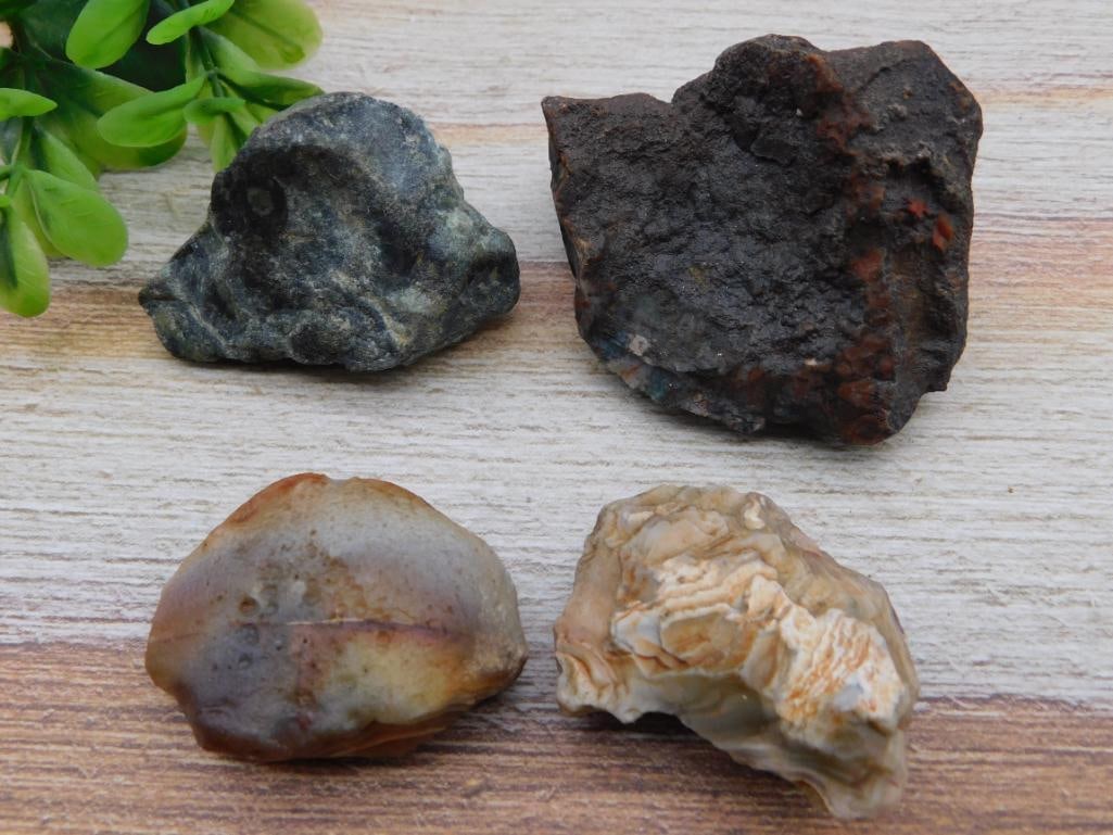 MIXED ROUGH ROCK LAPIDARY STONE LOT - NATURAL RAW SPECIMEN FOR ROCKHOUND COLLECTION: A mixed grouping of rough, natural stone perfect for rockhounds wanting extra cabbing or tumbling material on hand. Each piece offers a different look, making this a versatile addition to any lapidary