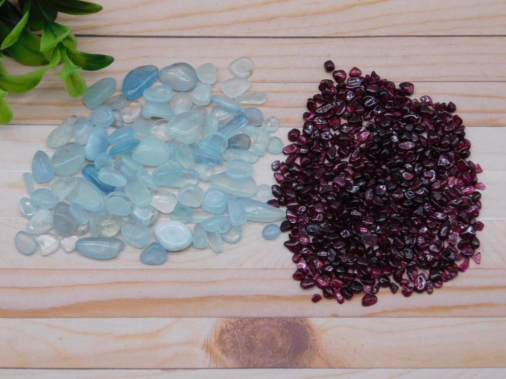 AQUAMARINE AND GARNET ROCK STONE LAPIDARY SPECIMEN NATURAL GEMSTONE PAIR FOR COLLECTORS (1 of 2)