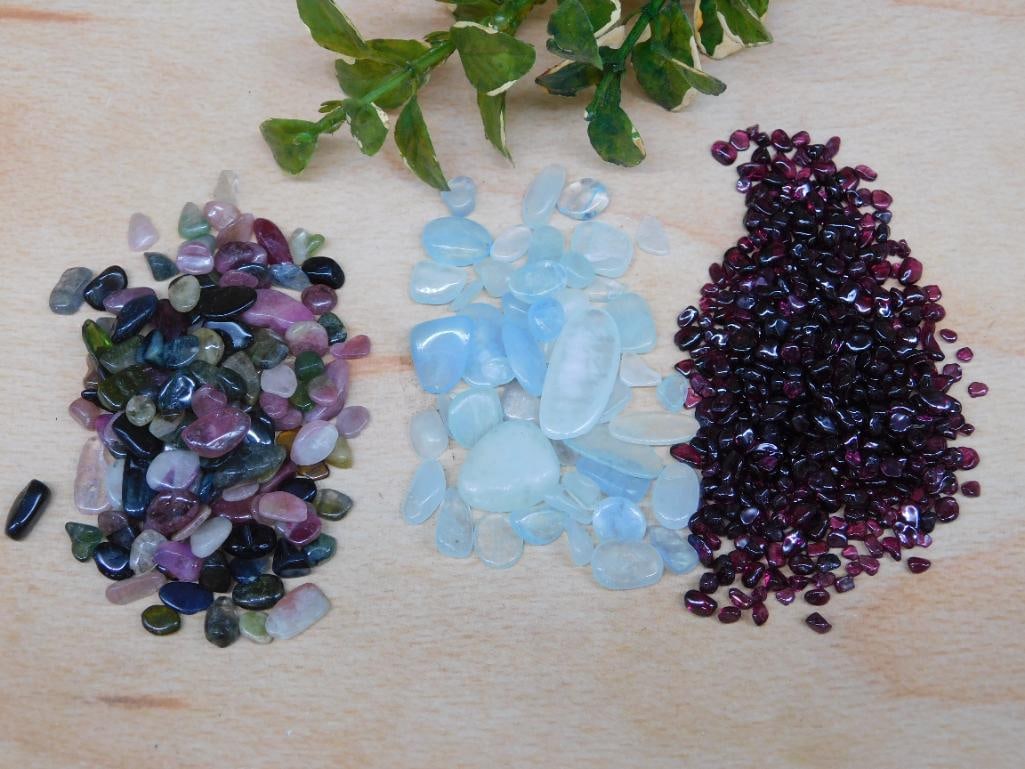 TOURMALINE AQUAMARINE GARNET ROCK STONE LAPIDARY SPECIMEN: TOURMALINE AQUAMARINE GARNET ROCK STONE LAPIDARY SPECIMEN — Part of our Discover Hidden Harbor, Crystals and Gems auction at HATMAN'S Auctions! Please see photos for measurements and condition.