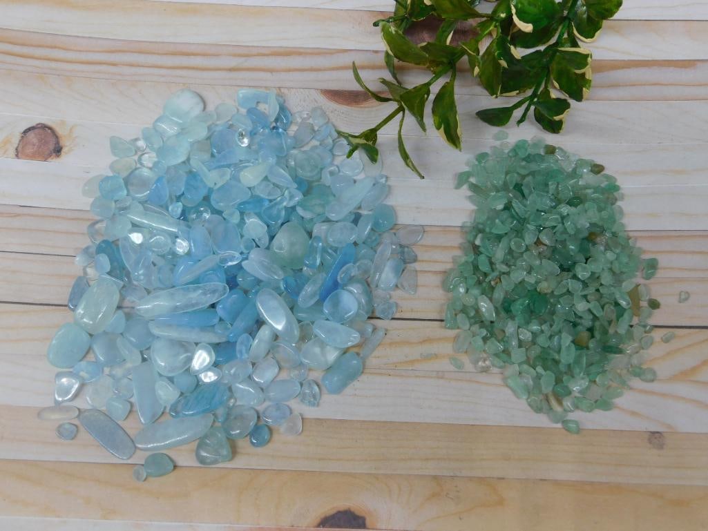 AQUAMARINE AND AVENTURINE GEMSTONES ROCK STONE LAPIDARY SPECIMEN: AQUAMARINE AND AVENTURINE GEMSTONES ROCK STONE LAPIDARY SPECIMEN — Part of our Discover Hidden Harbor, Crystals and Gems auction at HATMAN'S Auctions! Please see photos for measurements and