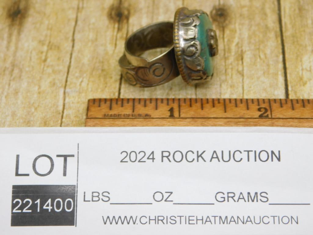 TURQUOISE ADJUSTABLE RING WITH INTRICATE TOOLING - 2