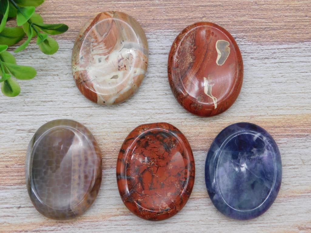 WORRY STONES NATURAL POLISHED THUMB STONE HEALING CRYSTAL SET