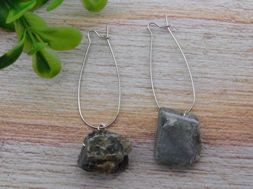 ROUGH STONE EARRINGS NATURAL GEMSTONE JEWELRY FOR COLLECTORS: These rough stone earrings showcase natural, unpolished gemstone material set for everyday wear. A great pick for jewelry lovers who enjoy the raw, organic look of natural stone. Please see photos