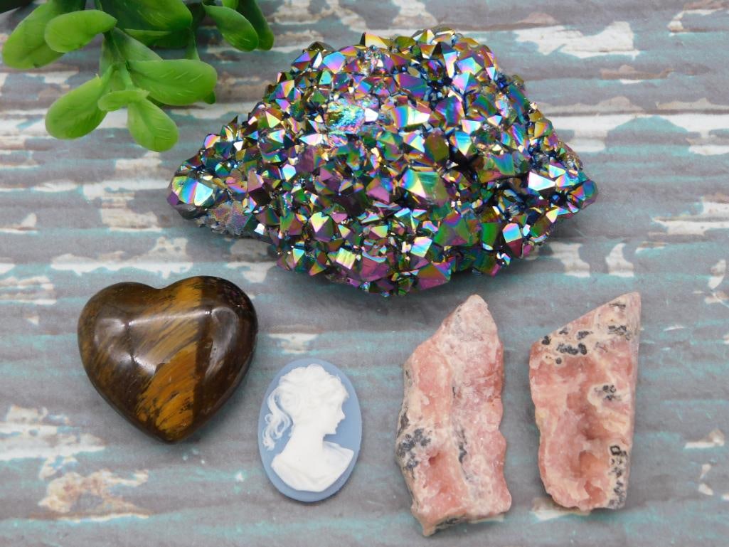 MIXED LOT ROCK STONE LAPIDARY SPECIMEN NATURAL ROCK AND MINERAL SAMPLER FOR COLLECTORS: This bundle combines several natural rock and mineral specimens into one lot. Suited to serious rockhounds as well as casual collectors who enjoy natural specimens. See photos for the exact pieces inc