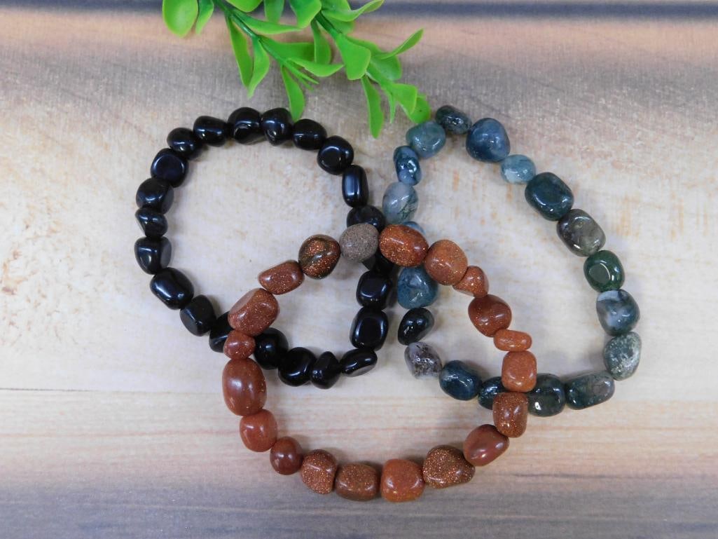 GENUINE STONE BEADED BRACELET ROCK STONE LAPIDARY SPECIMEN - NATURAL GEMSTONE BEADED BRACELET FOR (1 of 2)