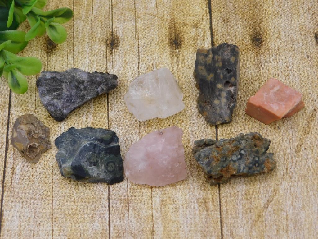 MIXED ROUGH ROCK LOT NATURAL STONE LAPIDARY SPECIMEN - ASSORTED CABBING ROUGH FOR ROCKHOUNDS: This mixed lot of rough, natural rock offers a variety of raw lapidary material perfect for rockhounds and hobbyists who love to cut, tumble, or polish their own stones. Each piece brings its own text