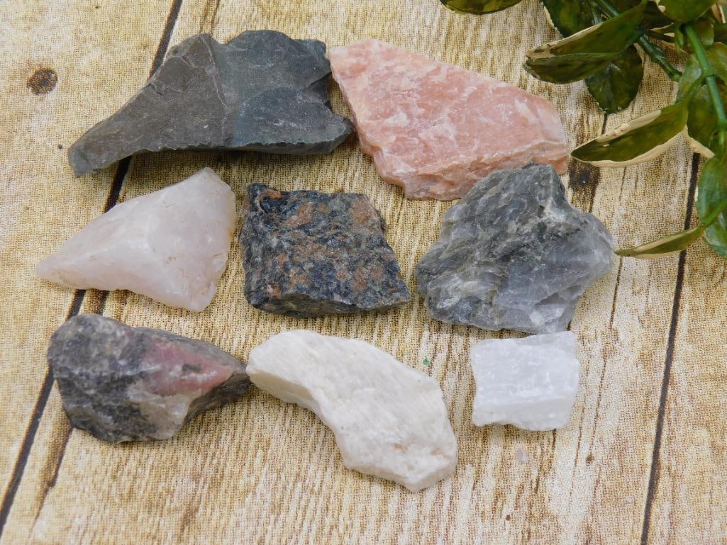 MIXED ROUGH ROCK LOT STONE LAPIDARY SPECIMEN - NATURAL TUMBLING AND CABBING ROUGH: This grouping of rough natural stone is ideal for anyone who enjoys tumbling, cabbing, or simply collecting raw rock specimens. It's a practical way for rockhounds and lapidary hobbyists to add variet