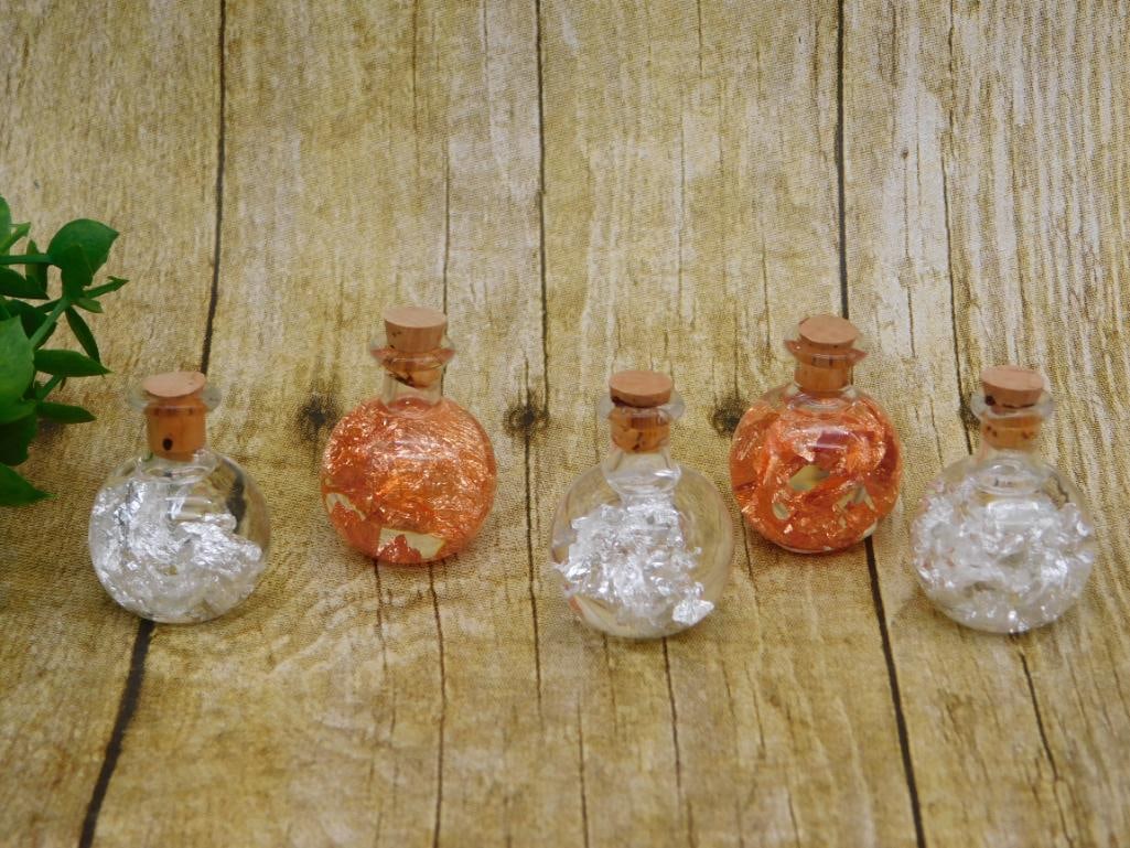 SILVER AND COPPER FLAKES IN BOTTLES ROCK STONE LAPIDARY SPECIMEN NATURAL ORE COLLECTOR