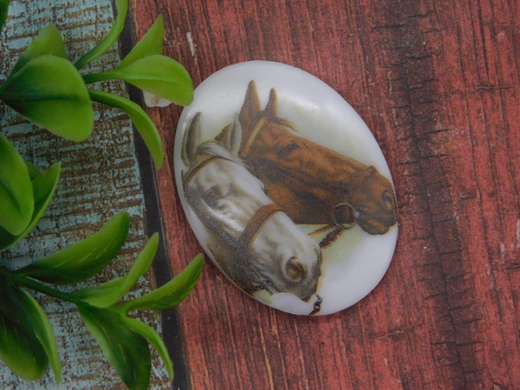 Horse Head Cameo Pendant - Painted Stone Jewelry Pendant