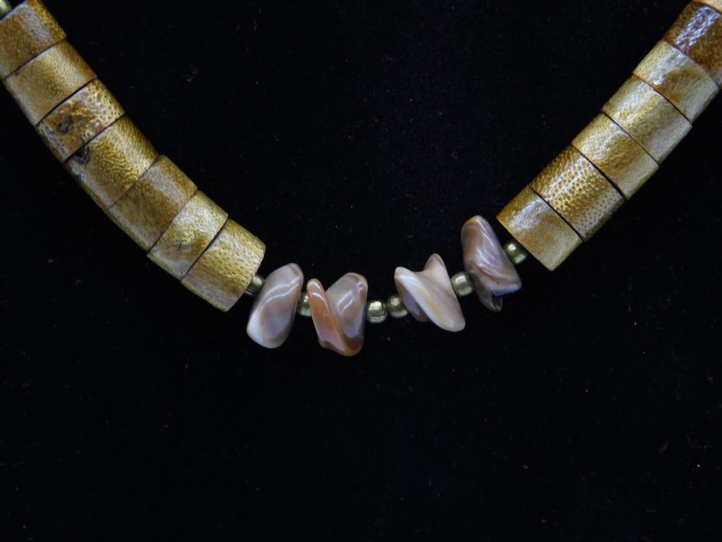 Wood and Shell Chip Bead Necklace - 2