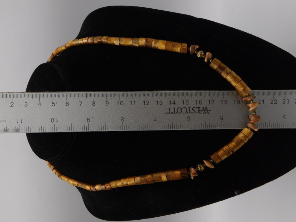 Wood and Shell Chip Bead Necklace - 3