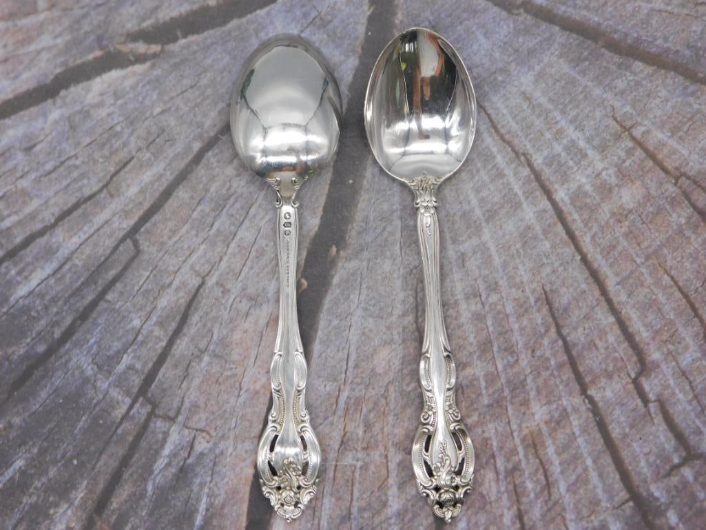Sterling Silver — Pair of Gorham Sterling Tablespoons, Approx. 6 Inches: This lot includes a matched pair of sterling silver tablespoons, hallmarked "Gorham Sterling" on the reverse of the handles. Each spoon is approximately 6 inches long with a smooth oval bowl and an or