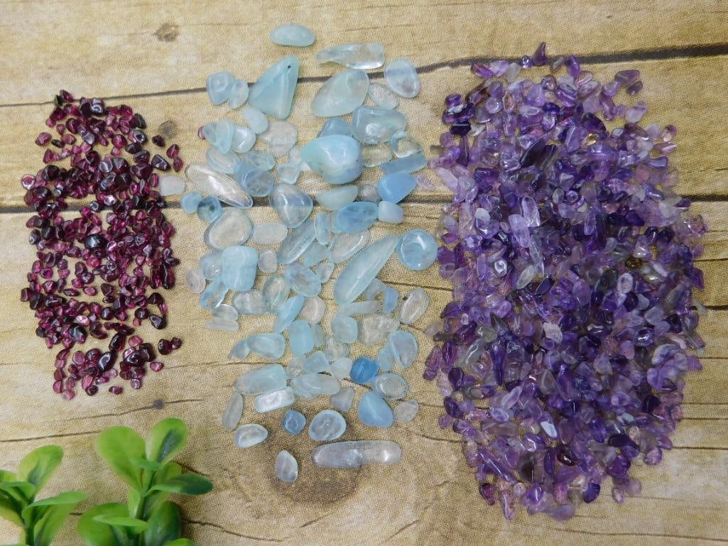 AQUAMARINE GARNET AND AMETHYST ROCK STONE LAPIDARY SPECIMEN: Discover an extraordinary collection of natural wonders and estate treasures in Hatman's Auctions' Treasures of the Earth Online Auction! Browse turquoise, agate, jasper, petrified wood, quartz