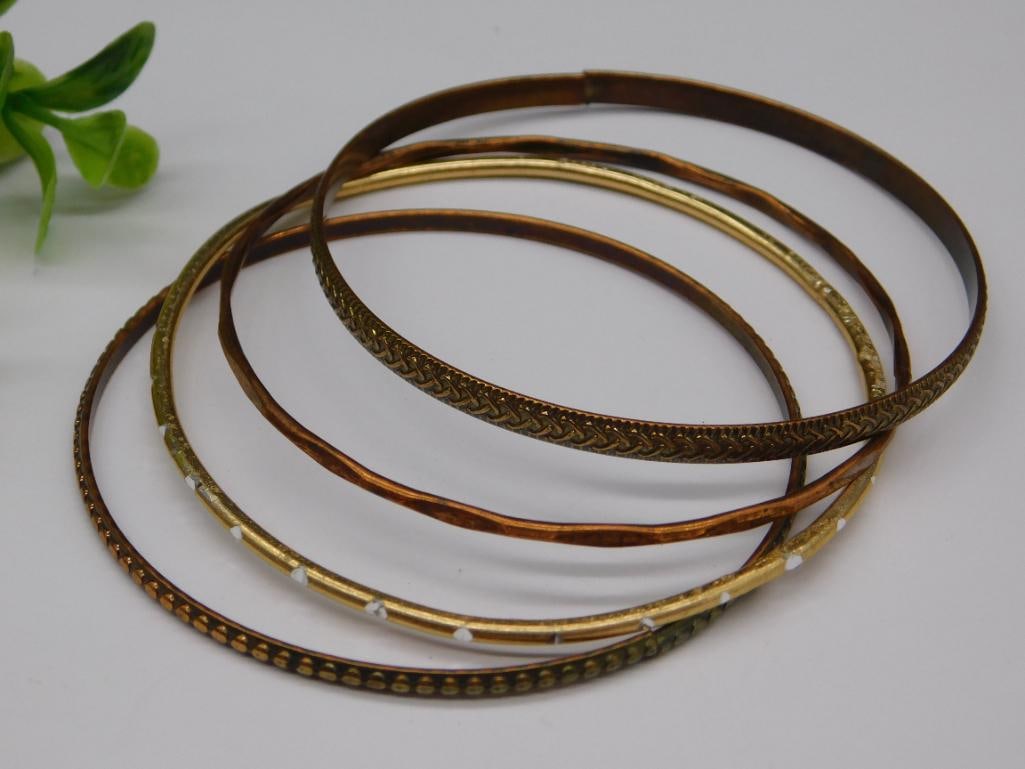 5 Mixed Metal Bangles With Decorative Patterns: 5 Mixed Metal Bangles With Decorative Patterns