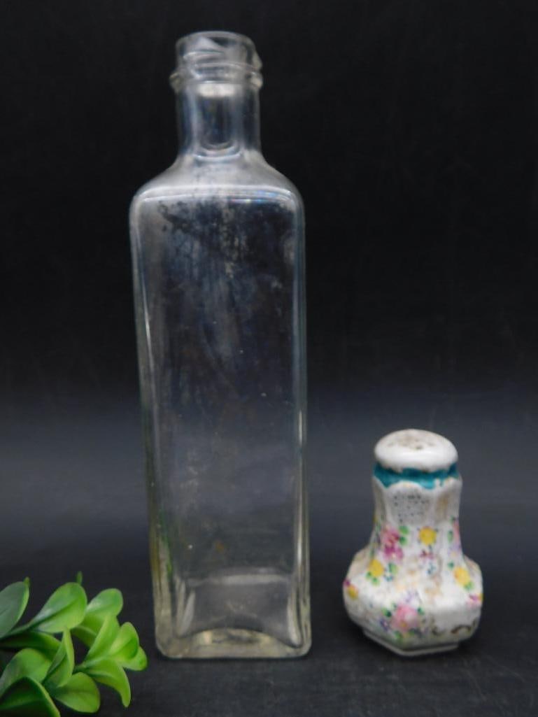 Vintage Clear Glass Bottle with Floral Painted Salt Shaker (1 of 2)