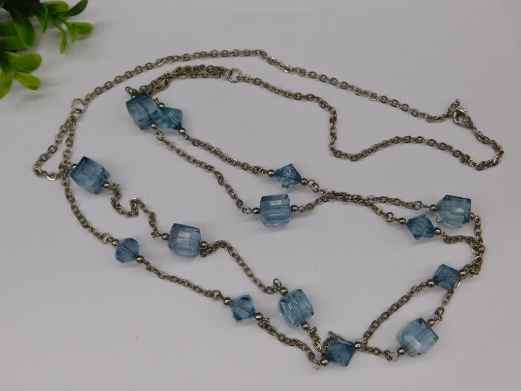 Silver-Tone Necklace with Blue Acrylic Beads: Silver-Tone Necklace with Blue Acrylic Beads