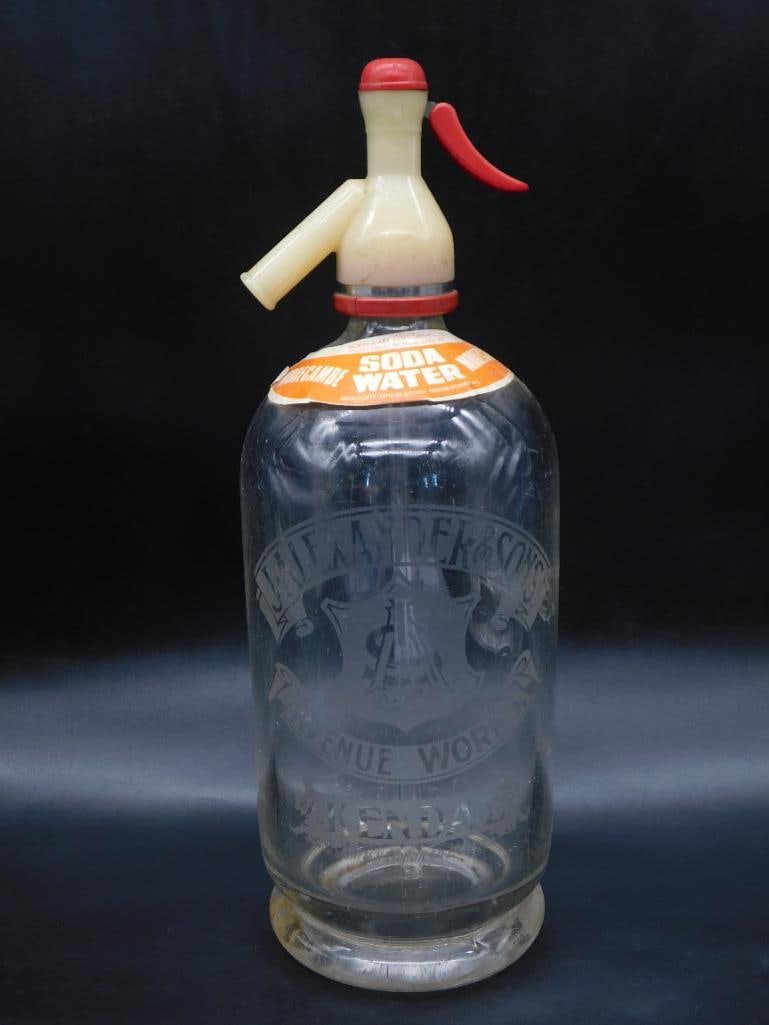 RARE VINTAGE GLASS SELTZER BOTTLE SODA WATER MINERAL SYPHON SIPHON MID CENTURY ANTIQUE (1 of 4)