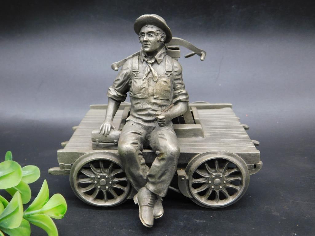 RON HINOTE 1978 THE RAILROAD WORKER PEWTER STATUE VINTAGE ANTIQUE (1 of 3)