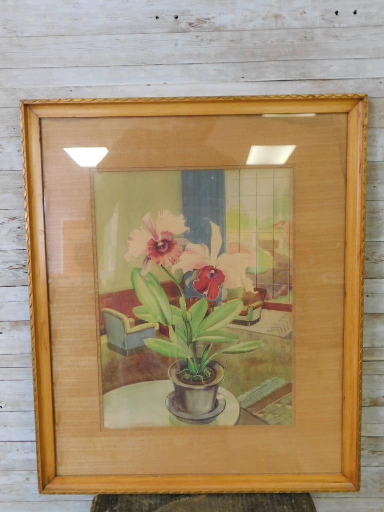 ORCHID STILL LIFE PORTRAIT SIGNED BY ARTIST VINTAGE ANTIQUE (1 of 3)