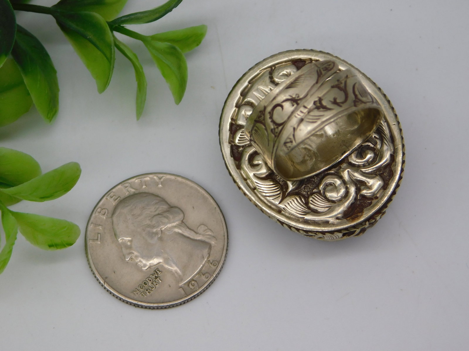Ring — Pyrite Druzy Crystal Cocktail Ring Silver Scrollwork Setting - 2
