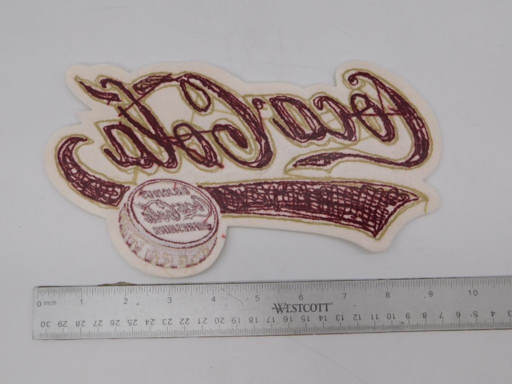 Vintage Coca-Cola Chenille Patch Emblem, Script Logo & Bottle Cap - 2