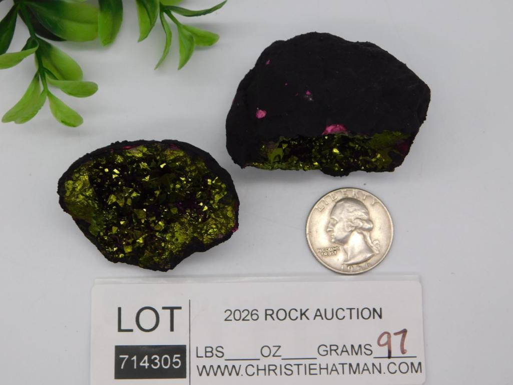Titanium-Treated Pyrite Geode Pair - 3