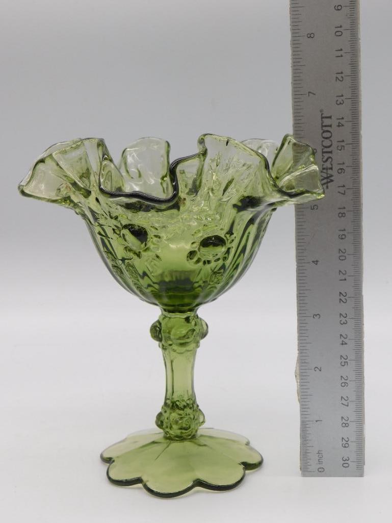 Green Depression Glass Ruffled Compote - 2