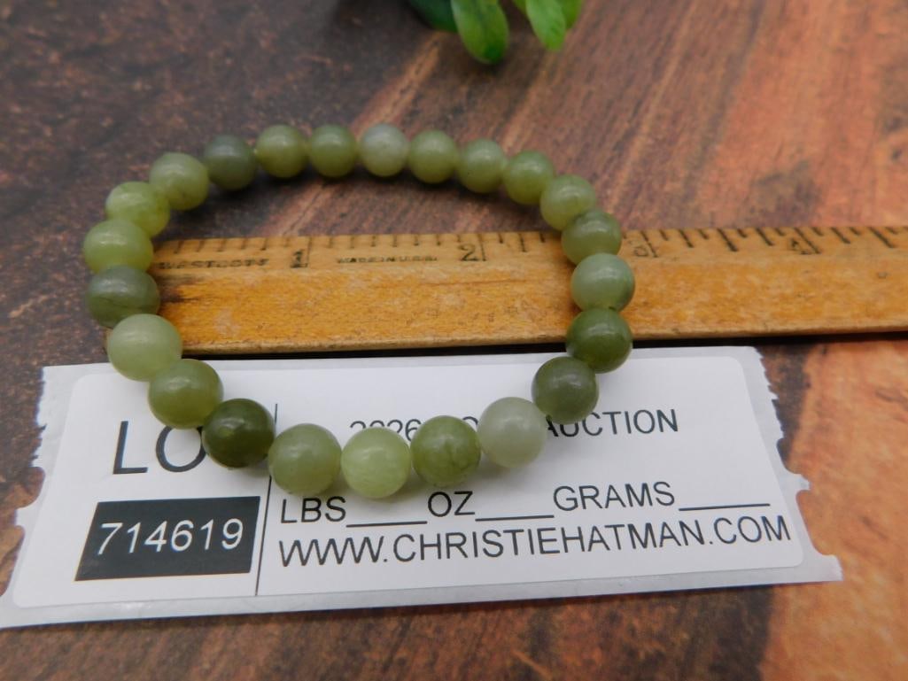 Green Jade Beaded Stretch Bracelet - 2