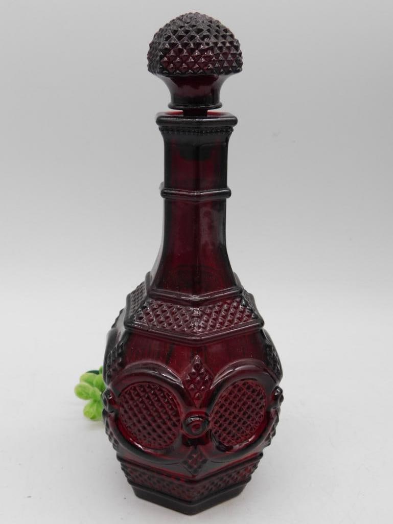 Ruby Red Pressed Glass Decanter (1 of 3)