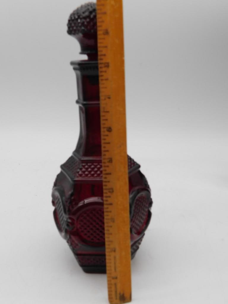 Ruby Red Pressed Glass Decanter - 2