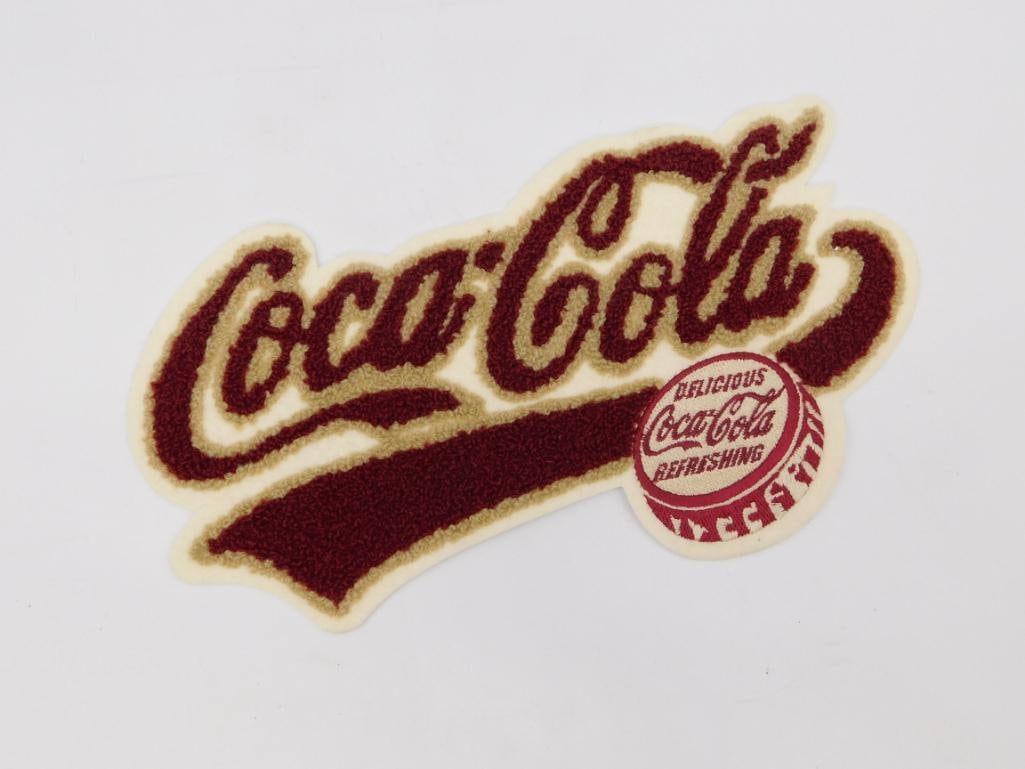 Vintage Coca-Cola Chenille Patch Emblem, Script Logo & Bottle Cap (1 of 2)