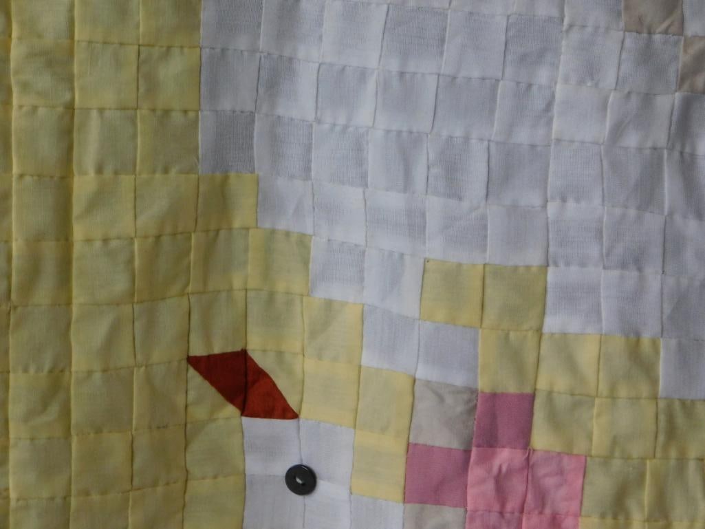 Handmade Patchwork Quilt/Wall Hanging, Bunny Face Pattern, Pink & Yellow - 2