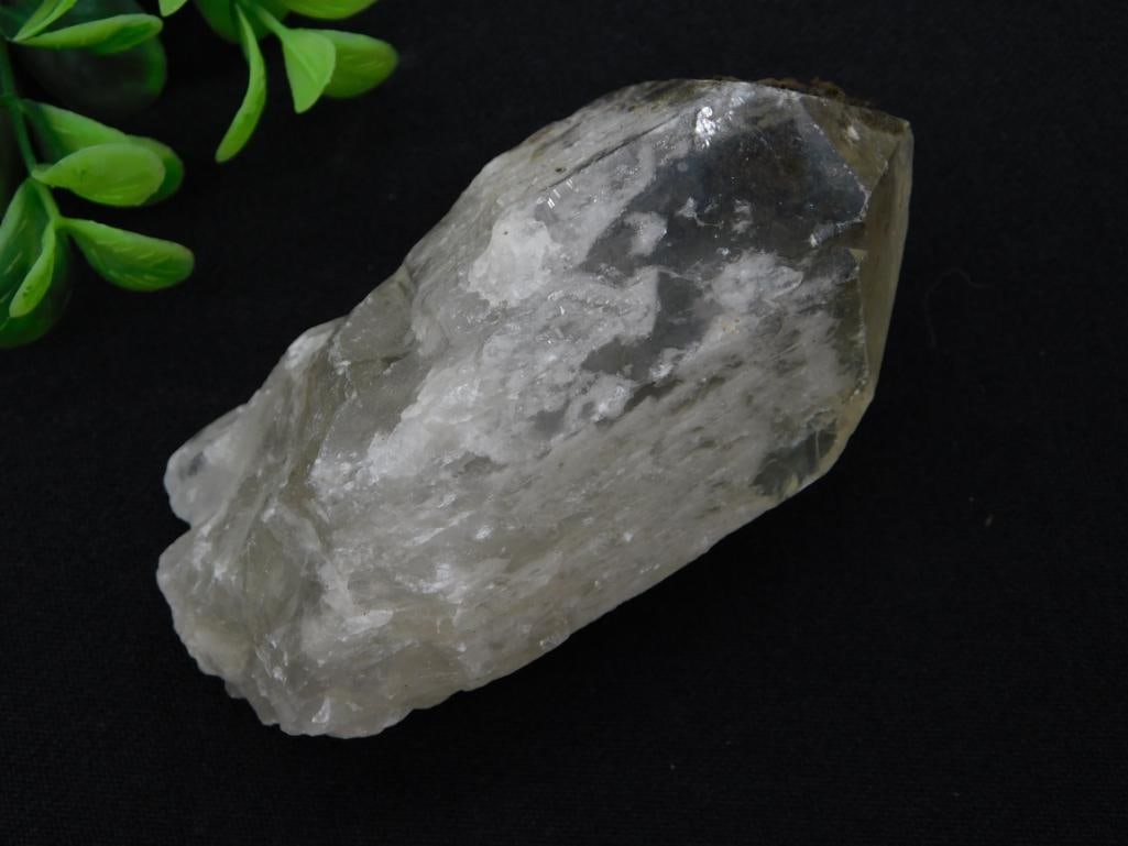 Large Smoky Quartz Crystal Point Specimen, 189g: Natural smoky quartz crystal point with a terminated pyramidal tip and translucent smoky gray-brown coloring. Weighs 189 grams and measures roughly 5.5 inches long, shown here beside a quarter for