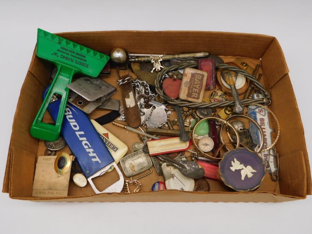 Vintage Collectibles Box Lot: Belt Buckles, Coins & Tools (1 of 4)