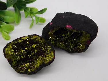 Titanium-Treated Pyrite Geode Pair