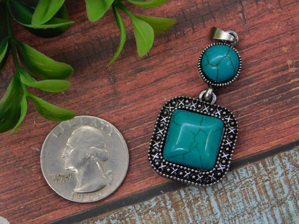 Silver-Tone Turquoise Pendant - 2