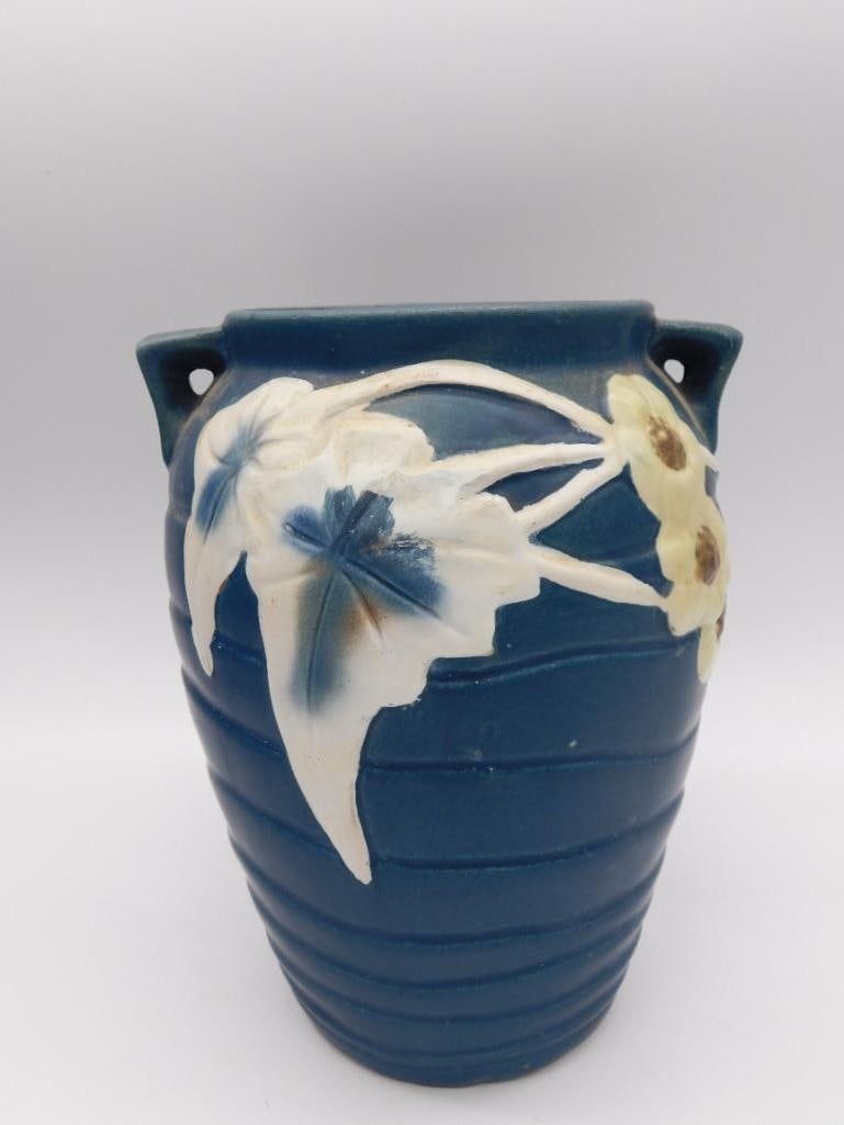 Antique Roseville Pottery Vase Blue Floral RECENT (1 of 3)