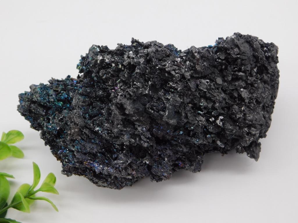 Black Tourmaline (Schorl) Crystal Cluster Specimen: Natural black tourmaline crystal cluster mineral specimen with iridescent sheen on crystal faces.