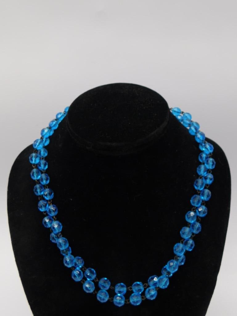 Blue Faceted Glass Bead Necklace: Vintage necklace of round faceted cobalt blue glass beads.