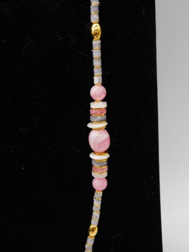 Pink Shell and Bead Long Necklace - 2